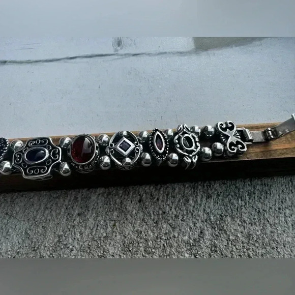 925 Sterling Silver Mixed Gemstone Slide Charm Bracelet - Picture 3 of 15
